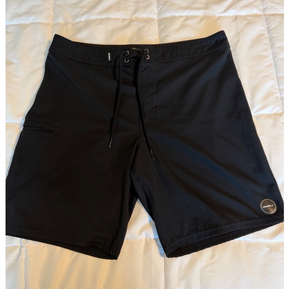 O'Neill Board Shorts Mens 32 Black Excellent Hyperfreak Swim Trunks Zip Pocket